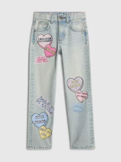 River Island Blue Loveheart Graffiti Straight Leg Jeans