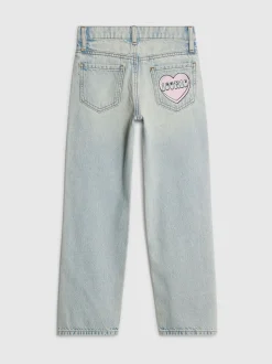 River Island Blue Loveheart Graffiti Straight Leg Jeans