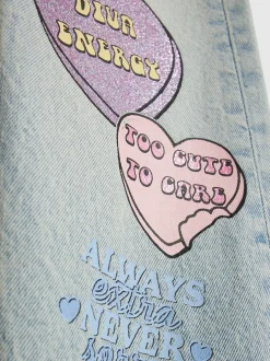 River Island Blue Loveheart Graffiti Straight Leg Jeans