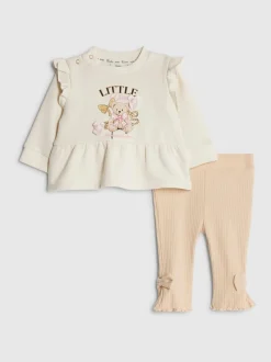 River Island Brown Bear Frill Peplum & Leggings Set