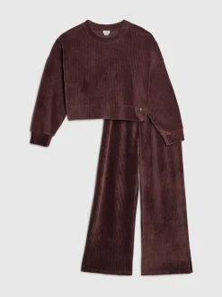 River Island Brown Cosy Cord Lounge Sweatshirt & Wide Leg Joggers Set