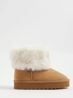 River Island Brown Fur Lined Fur Cuff Boots