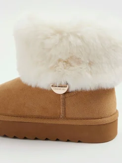 River Island Brown Fur Lined Fur Cuff Boots