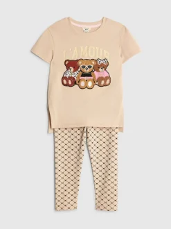 River Island Brown Girls Bear Graffiti Leggings Set