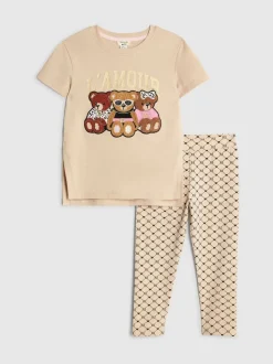 River Island Brown Girls Bear Graffiti Leggings Set