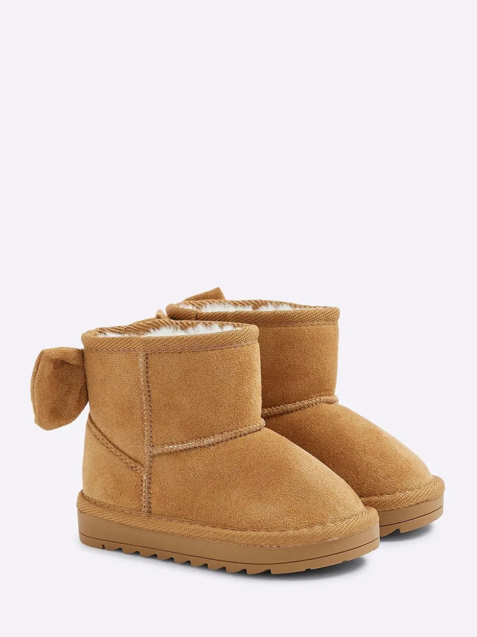 River Island Brown Girls Suedette Bow Fur Lined Boots