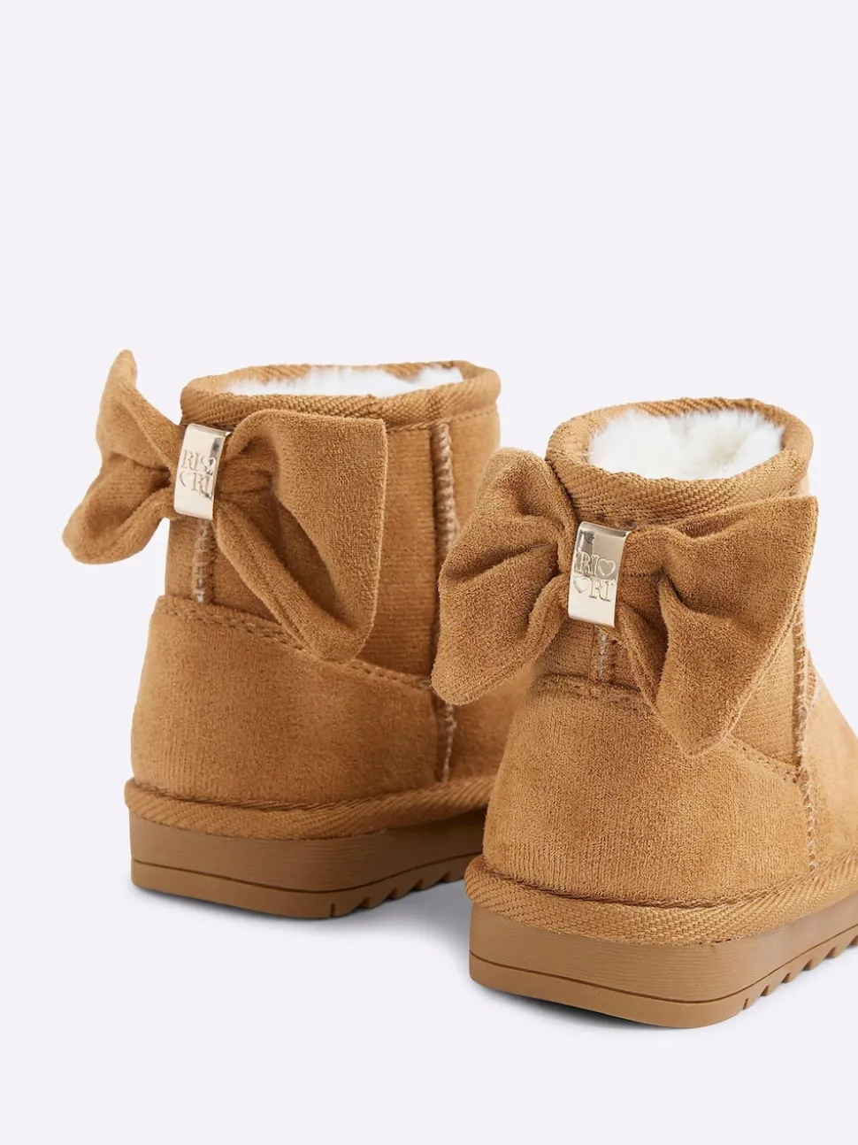 River Island Brown Girls Suedette Bow Fur Lined Boots