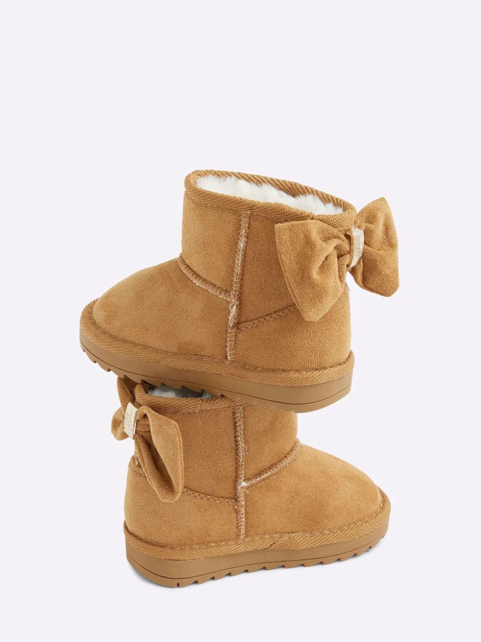 River Island Brown Girls Suedette Bow Fur Lined Boots