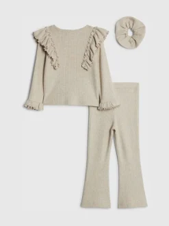 River Island Brown Long Sleeve Frill Cosy Top & Kickflare Set