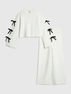 River Island Cream Bow Sleeve Top & Joggers Set