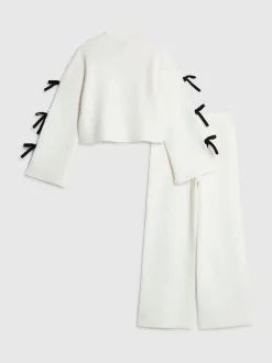 River Island Cream Bow Sleeve Top & Joggers Set