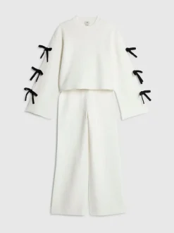 River Island Cream Bow Sleeve Top & Joggers Set