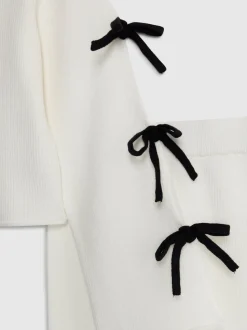 River Island Cream Bow Sleeve Top & Joggers Set