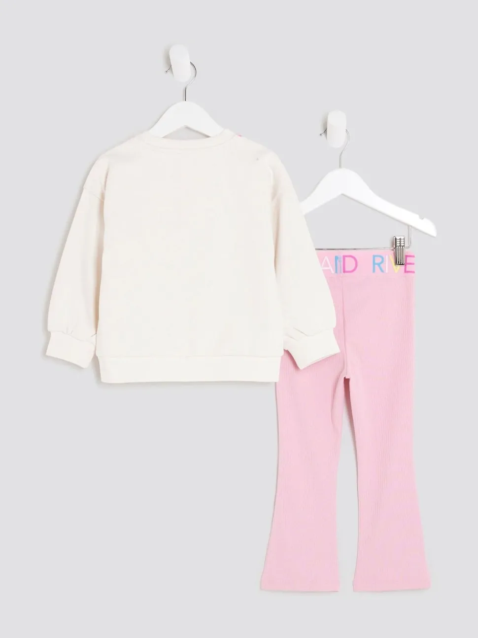 River Island Cream Bow Sweatshirt & Rainbow Waistband Kickflare Leggings Set
