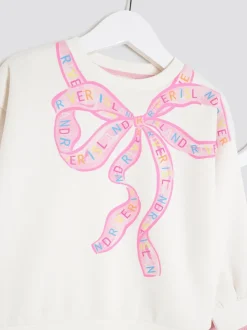 River Island Cream Bow Sweatshirt & Rainbow Waistband Kickflare Leggings Set