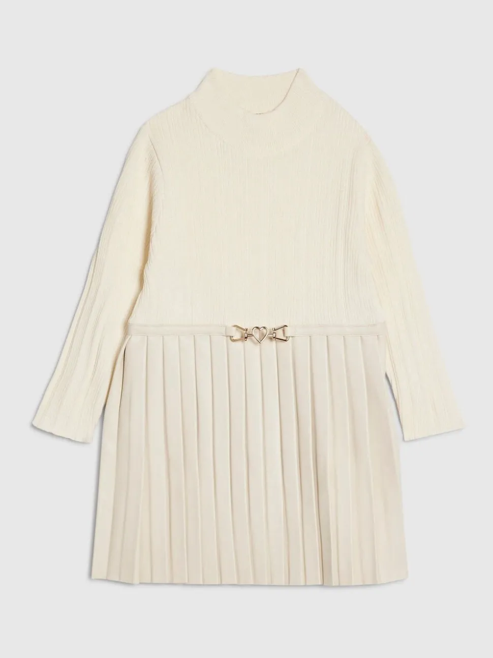 River Island Cream Faux Leather Pleated Dress