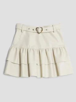 River Island Cream Faux Leather Rara Skirt with Heart Belt