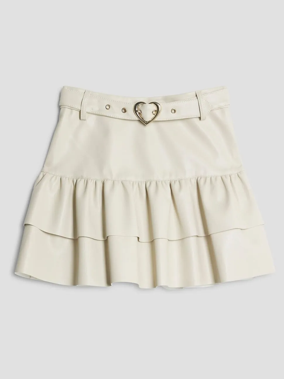 River Island Cream Faux Leather Rara Skirt with Heart Belt