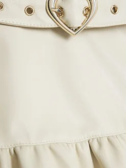 River Island Cream Faux Leather Rara Skirt with Heart Belt