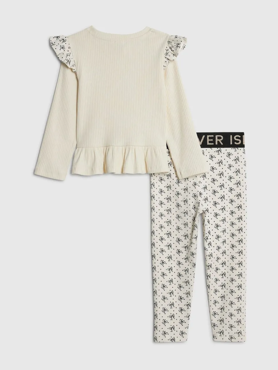 River Island Cream Frill Top & Rib Waist Band Leggings Set