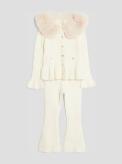 River Island Cream Fur Collar Cardigan & Kickflare Set