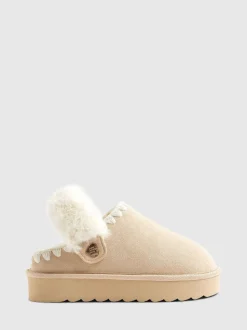 River Island Cream Fur Strap Whipstch Slippers