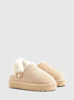 River Island Cream Fur Strap Whipstch Slippers