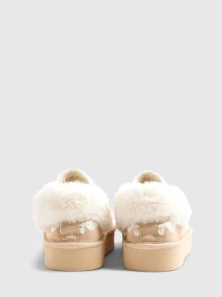 River Island Cream Fur Strap Whipstch Slippers