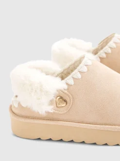 River Island Cream Fur Strap Whipstch Slippers