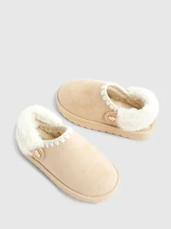 River Island Cream Fur Strap Whipstch Slippers