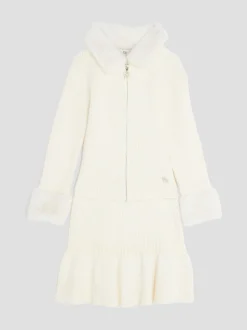 River Island Cream Fur Trim Collar Cardigan & Skirt Set