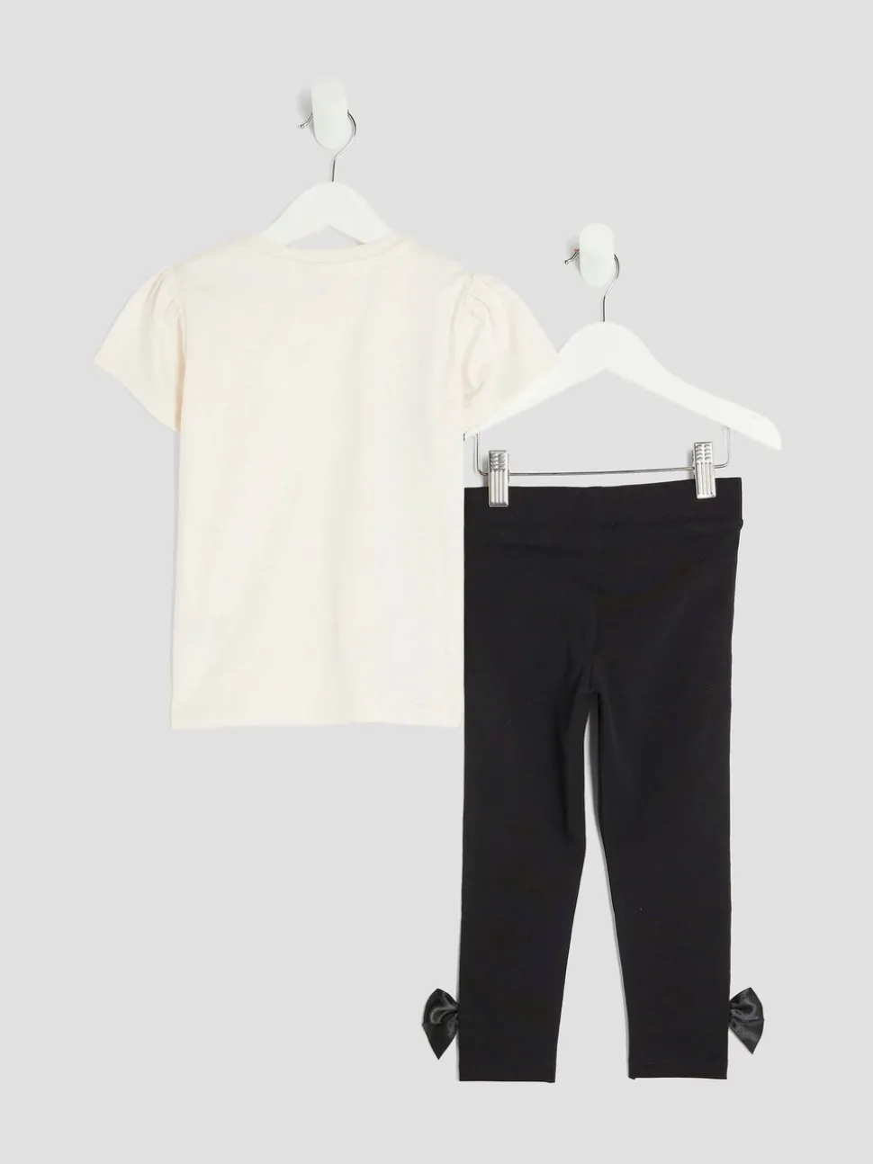River Island Cream Girls Branded Bow T-Shirt Set