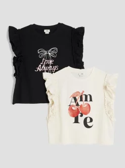 River Island Cream Girls Frill T-Shirts 2 Pack