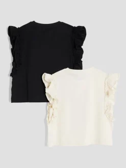 River Island Cream Girls Frill T-Shirts 2 Pack
