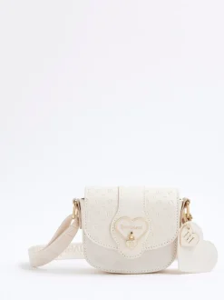 River Island Cream Girls Monogram Heartlock Bag