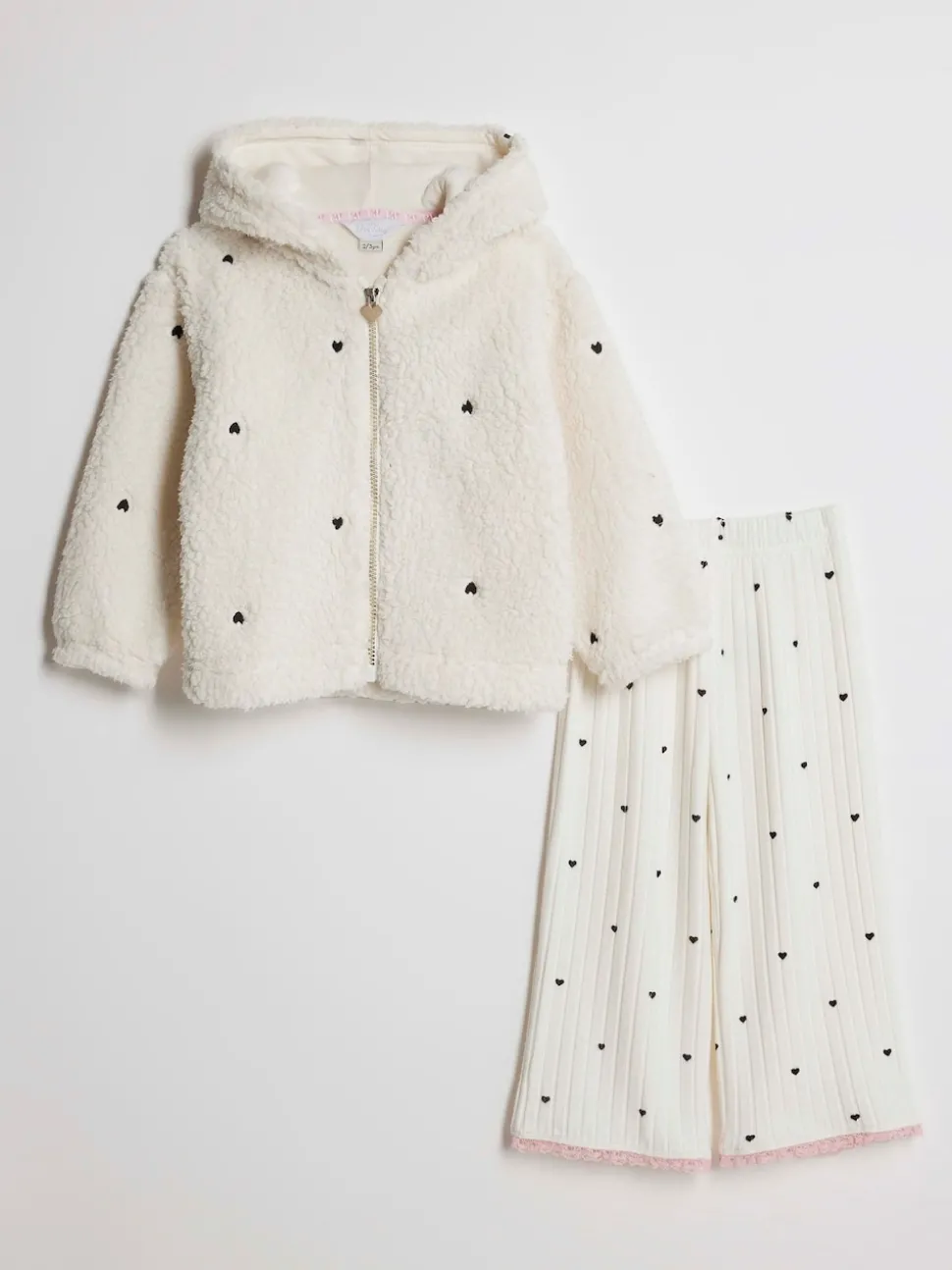 River Island Cream Heart Cosy Crop Top, Hoodie & Trousers Set
