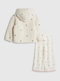 River Island Cream Heart Cosy Crop Top, Hoodie & Trousers Set