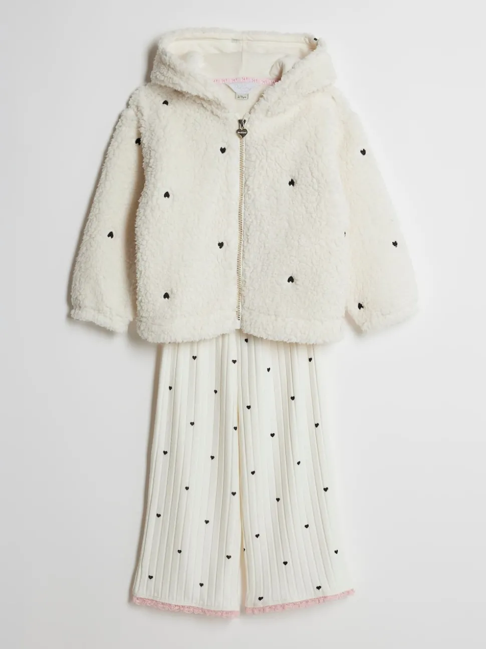 River Island Cream Heart Cosy Crop Top, Hoodie & Trousers Set