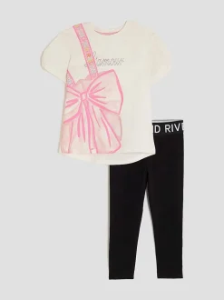 River Island Cream Lamour Bow Bag T-Shirt & Leggings Set