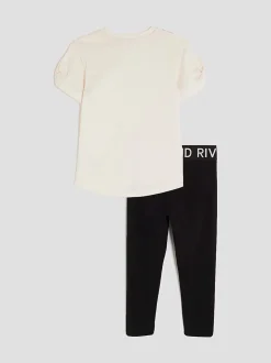 River Island Cream Lamour Bow Bag T-Shirt & Leggings Set