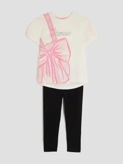 River Island Cream Lamour Bow Bag T-Shirt & Leggings Set
