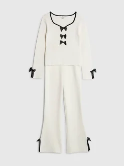 River Island Cream Long Sleeve Bow Top & Joggers Set