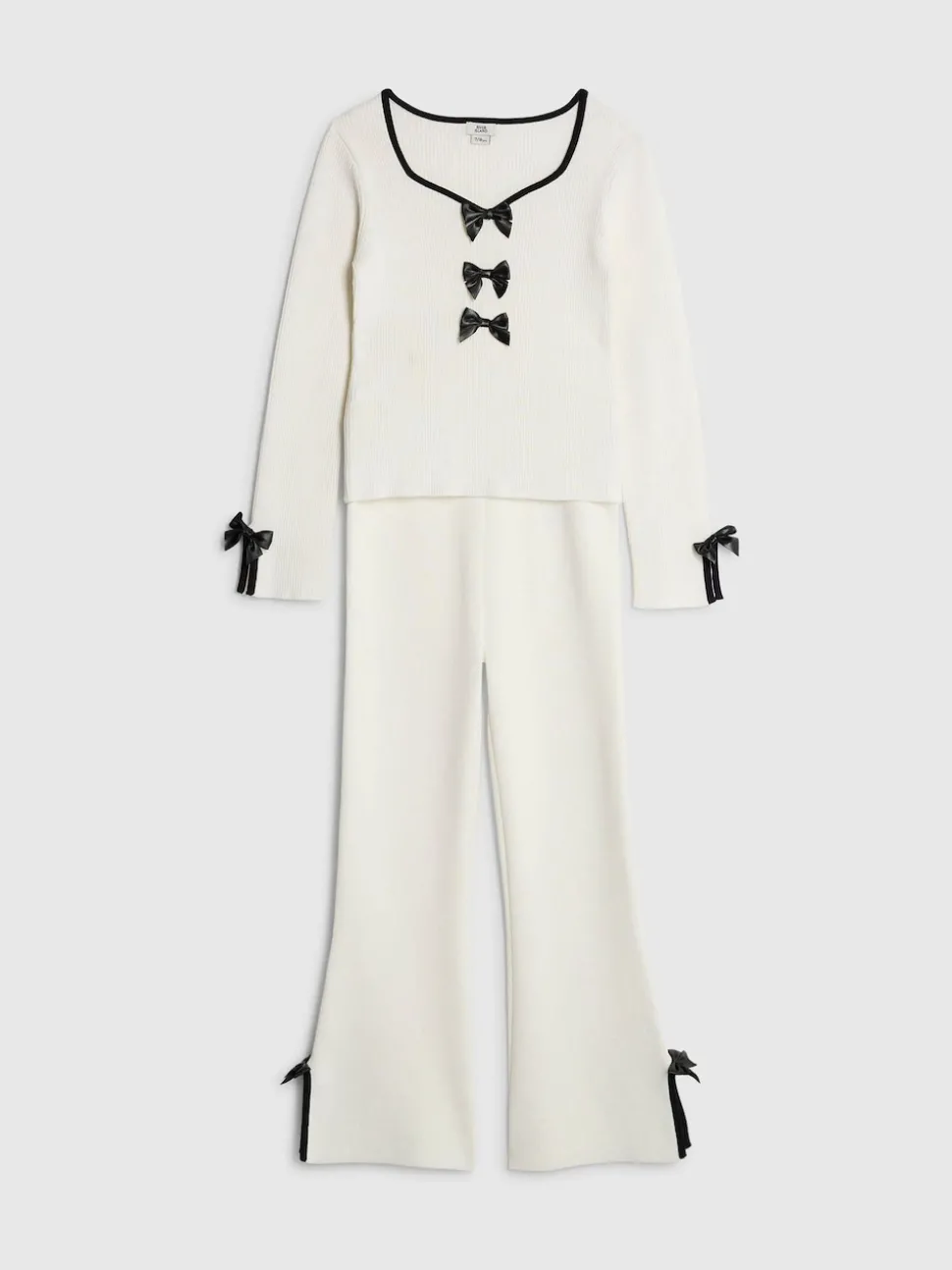 River Island Cream Long Sleeve Bow Top & Joggers Set