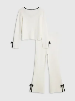 River Island Cream Long Sleeve Bow Top & Joggers Set