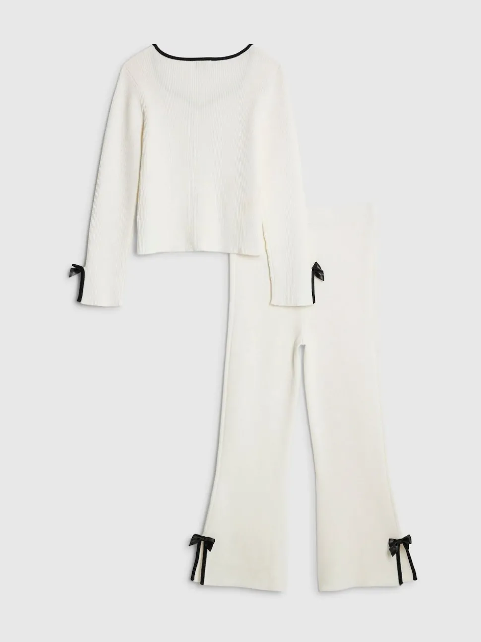 River Island Cream Long Sleeve Bow Top & Joggers Set