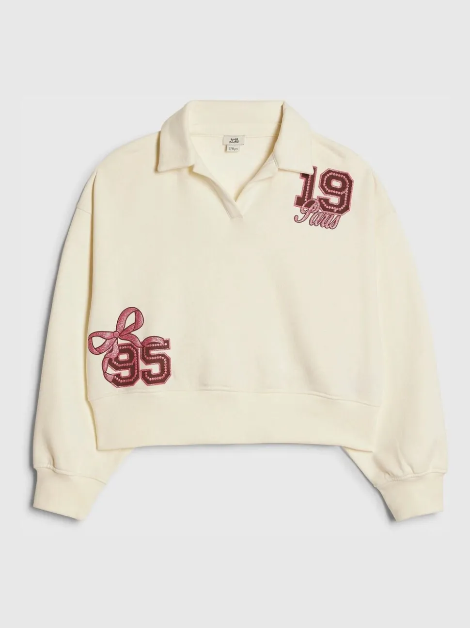River Island Cream 95 Number Bow Polo Sweatshirt