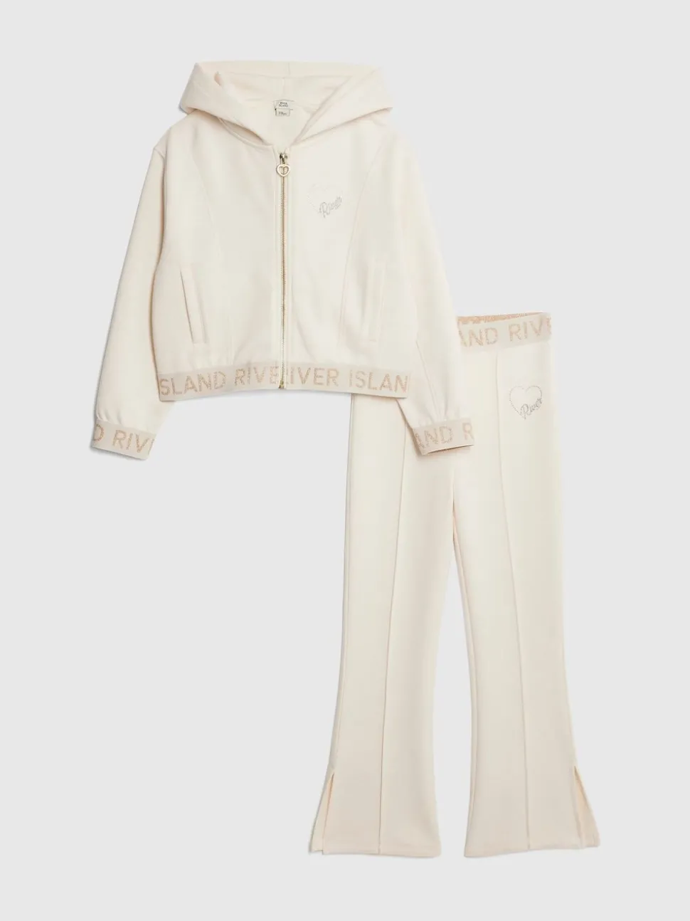 River Island Cream Premium Essentials Zip Through & Kickflare Set
