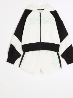 River Island Cream RI Active Zip 100% Cotton Thru and Shorts Set