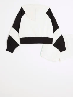 River Island Cream RI Active Zip 100% Cotton Thru and Shorts Set