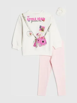 River Island Cream Style Icon Camera Bag Sweatshirt & Leggings Set